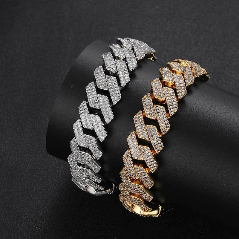 20mm Baguette Cuban Link Bracelet – Iced Out Silver Hip Hop Jewelry