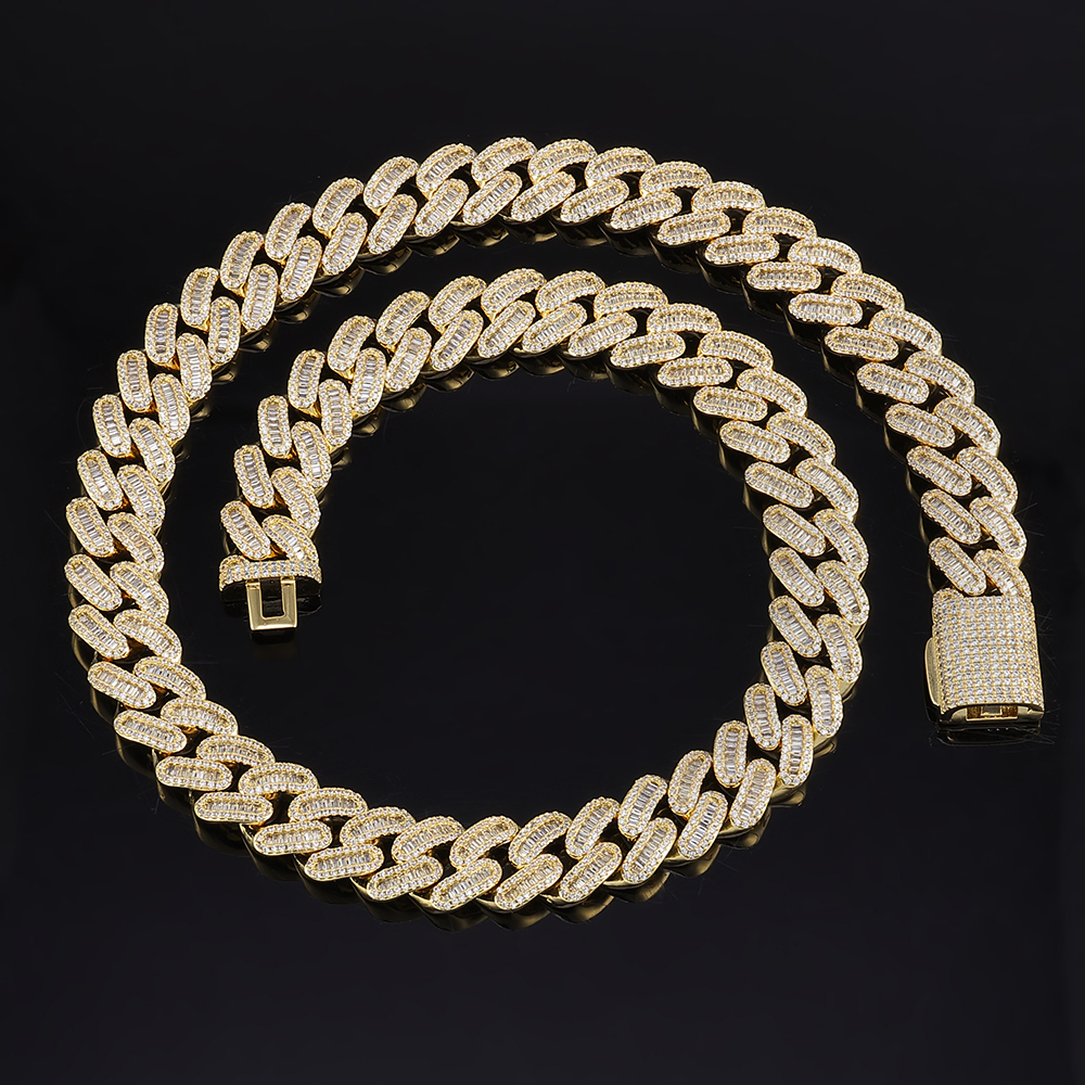 15mm Baguette Iced Out Cuban Link Chain