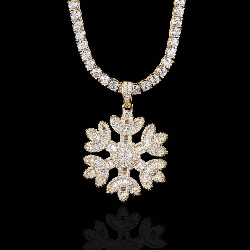 Iced Out Snowflake Pendant Necklace