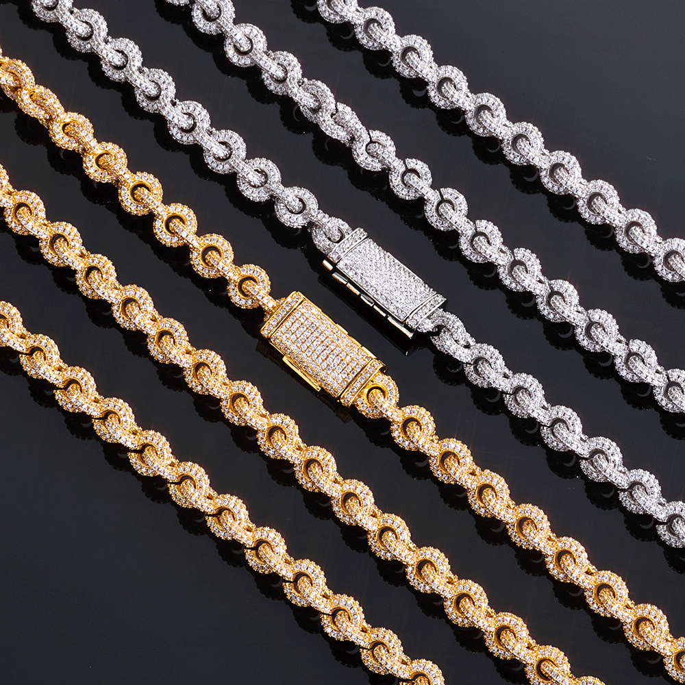 8mm Iced Out Zircon Flip Buckle O Shaped Chain Necklace