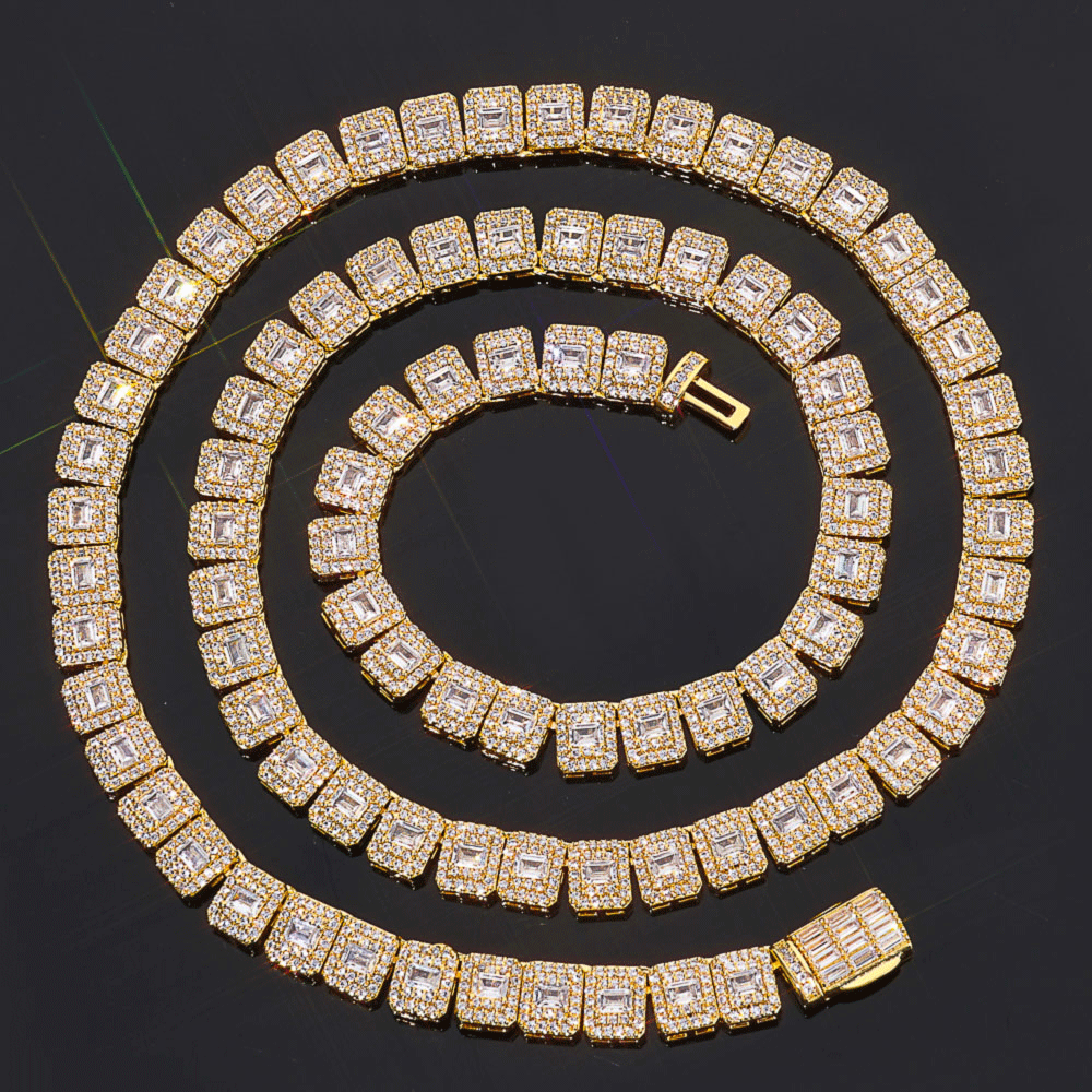Mixed Inlay Baguette Round Cut Zircon Tennis Chain Necklace