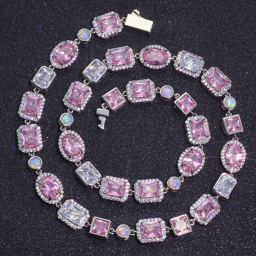 10mm Opal Pink Cz Stone Chain Necklace