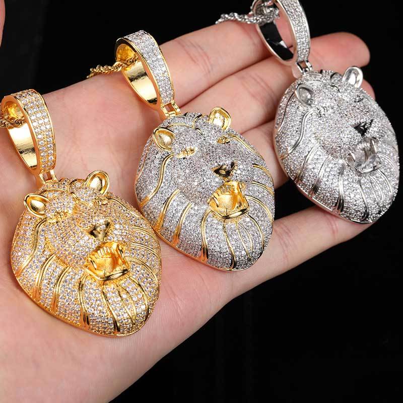 Big Gold Lion Pendant Necklace  Iced Out Hip Hop Jewelry