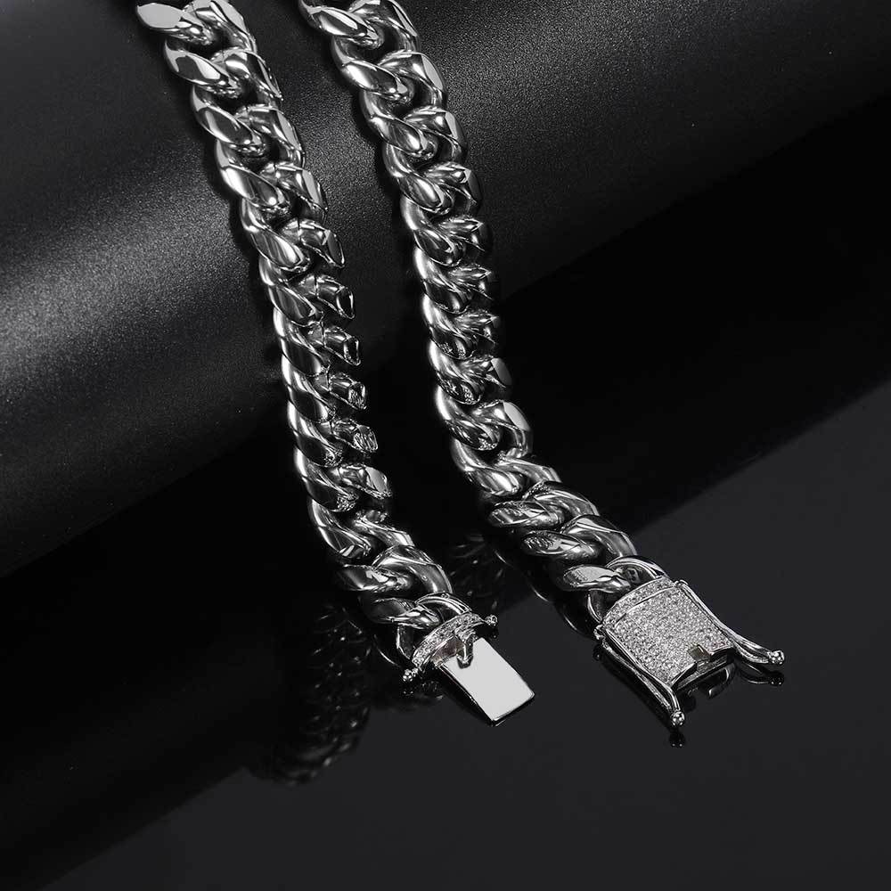 12mm Iced Out CZ Iced Clasp Miami Cuban Link Chain Necklace