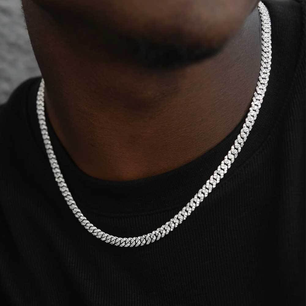 6mm Moissanite Cuban Necklace  White Gold 925 Silve
