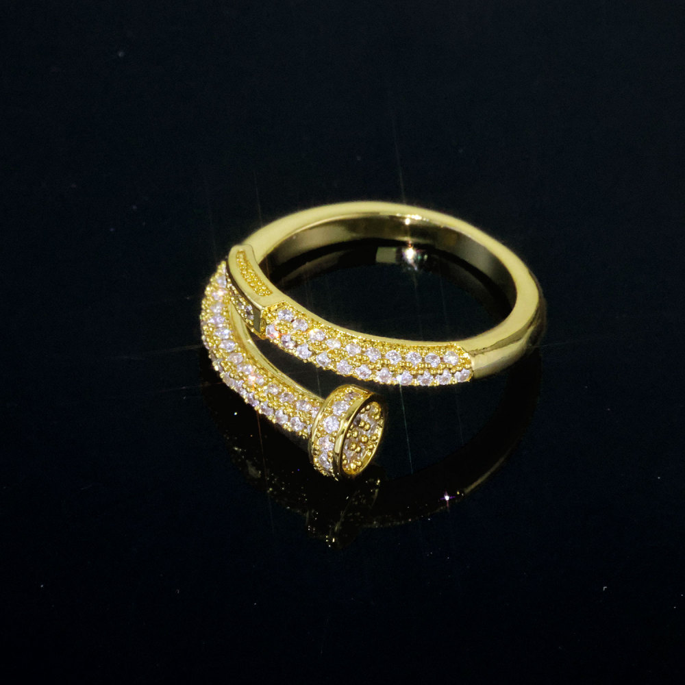 Iced Out 18k Gold Plated Bling 5A CZ Punk Nail Rings