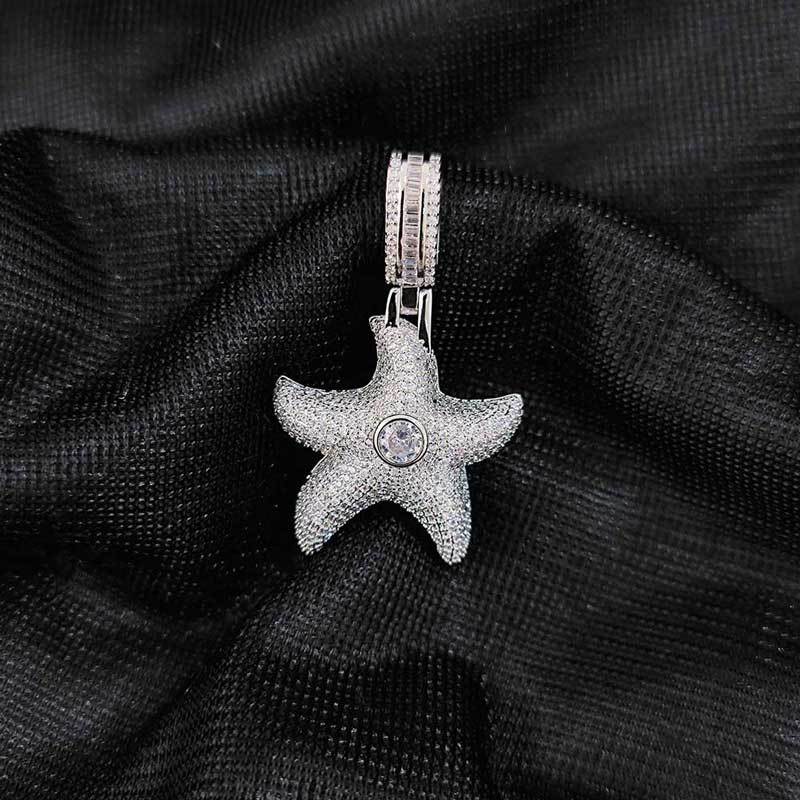 Starfish Pendant CZ Star Shaped Silver Plated Charm