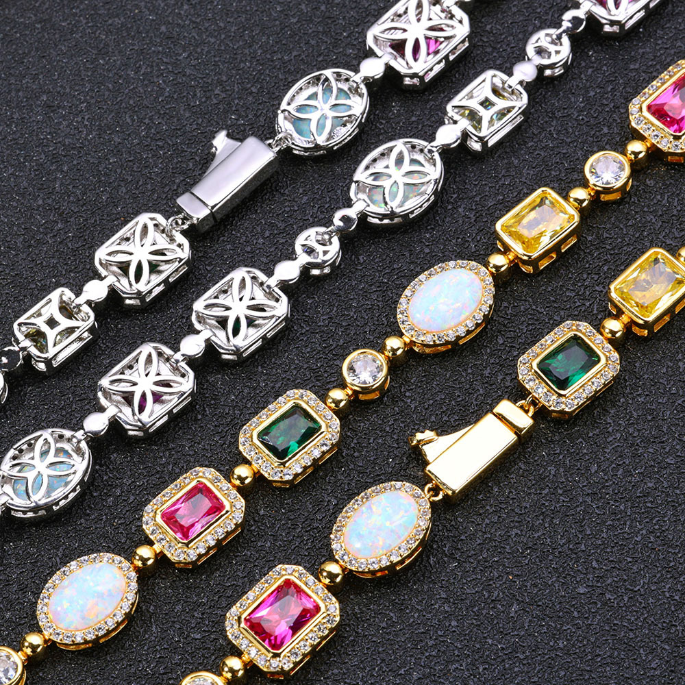 Iced Colorful Gemstone Cuban Link Chain Necklace