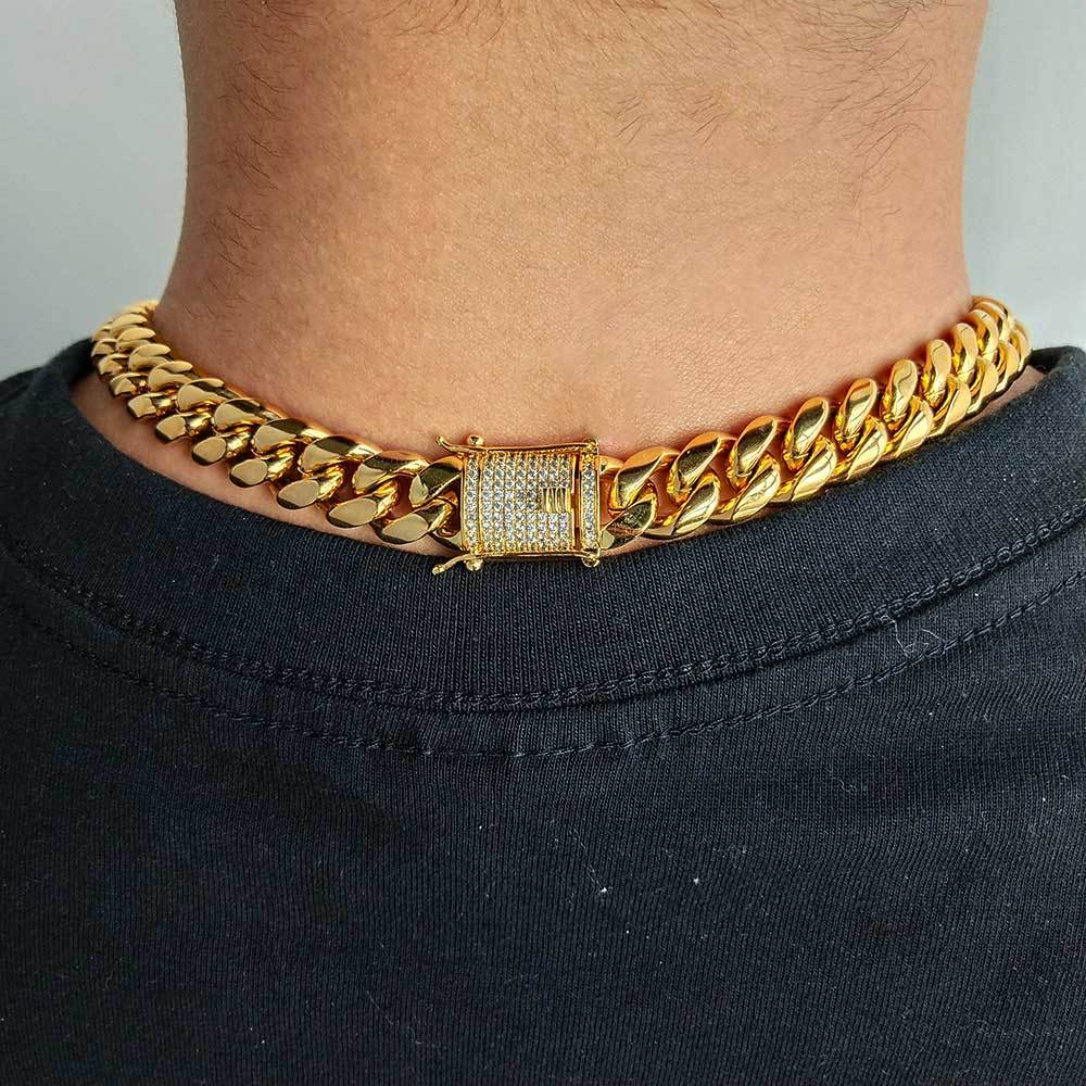 Wholesale Hip Hop 18K Plated Stainless Steel Miami Cuban Link Chain Necklace For Men