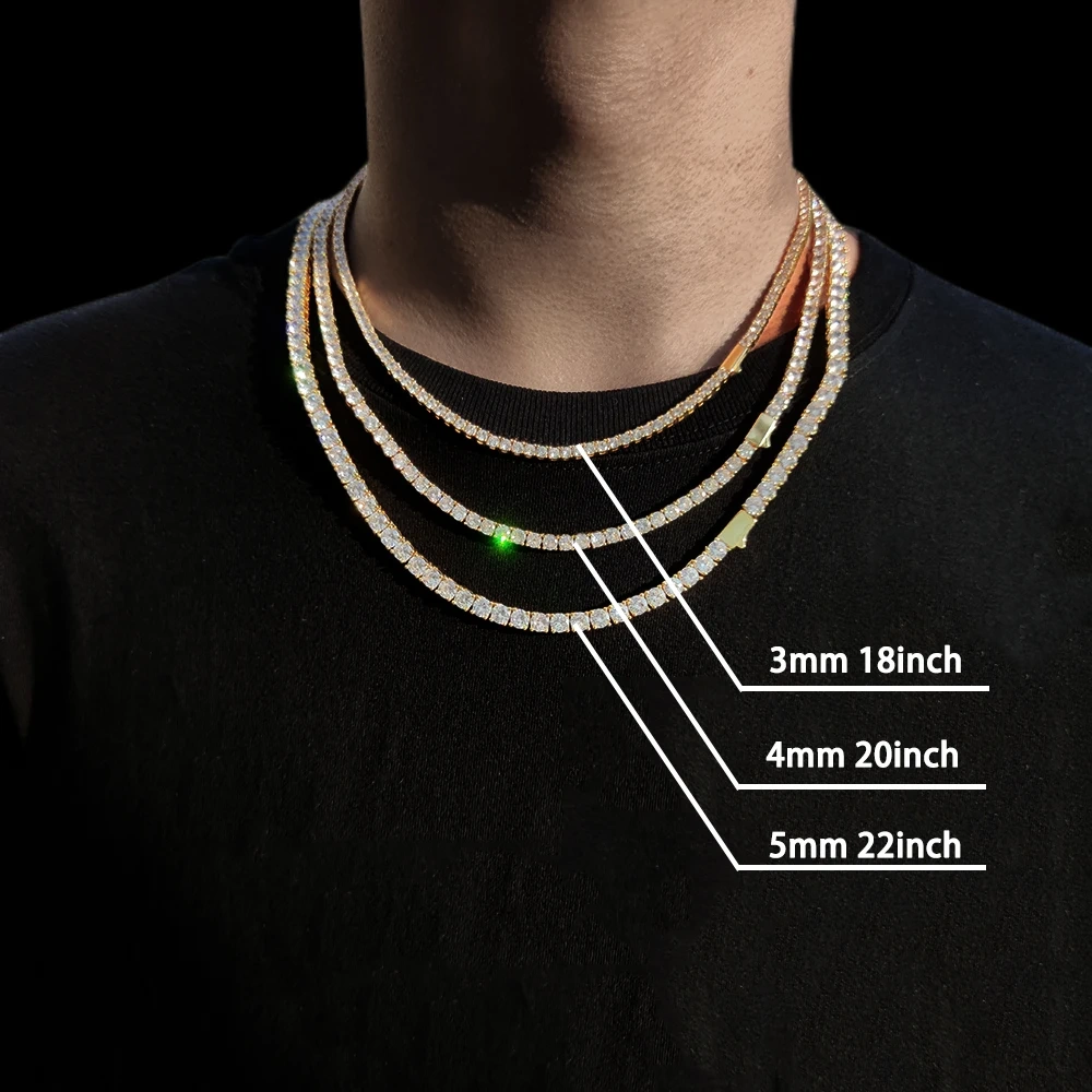 Tennis Chain 3mm 4mm 5mm 1 Row Bling Zircon Copper Material Necklace Hip Hop Man and Women Iced Out Jewelry