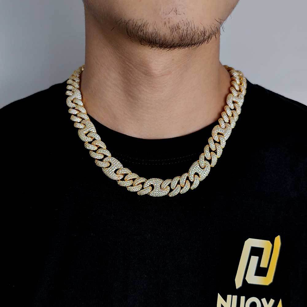 NUOYA 15mm Hip Hop Men Full Diamond Cuban Chain Pig Nose Necklace Jewelry