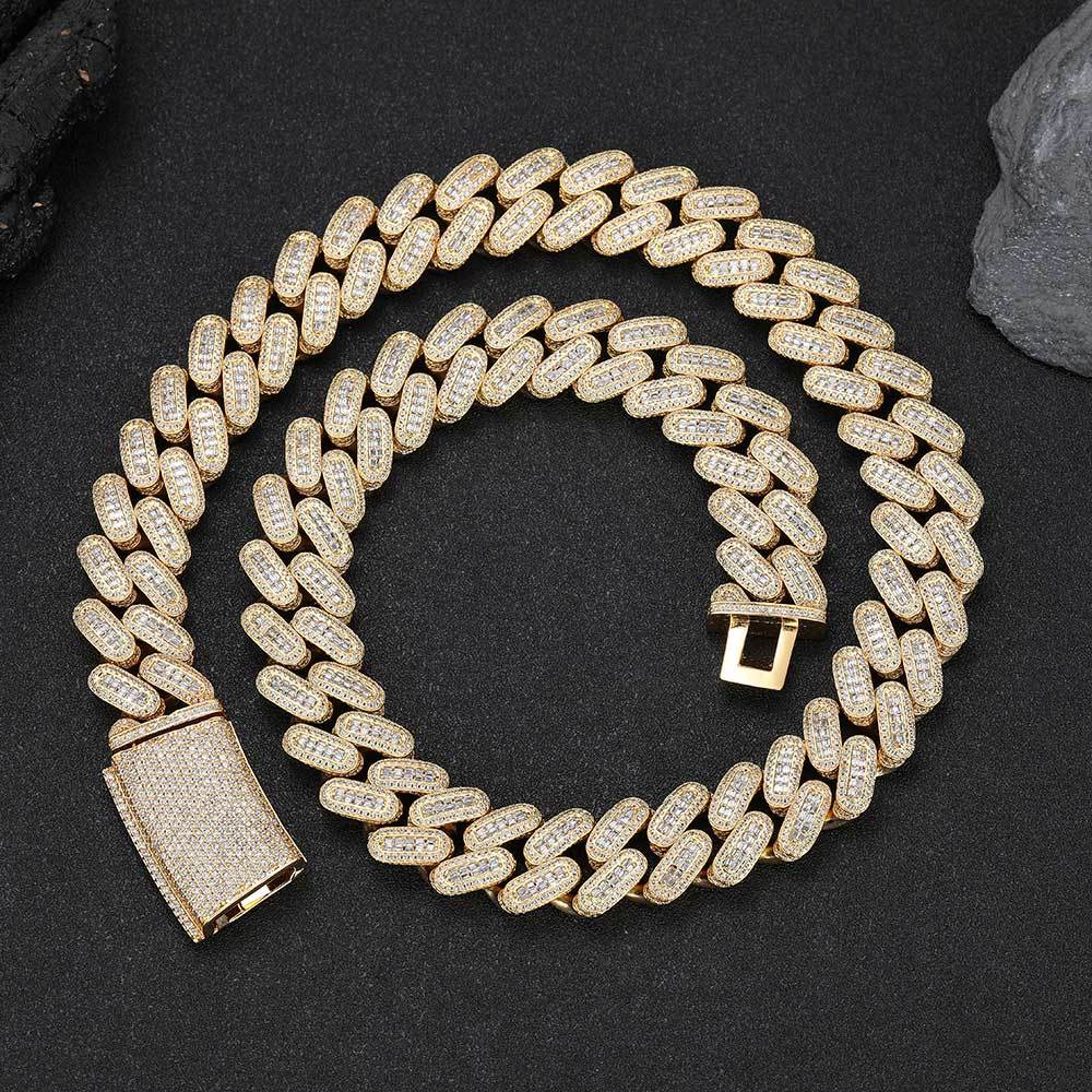 Nuoya 18mm Cuban Link Chain Necklace Iced Baguette Diamond Rappers Jewelry