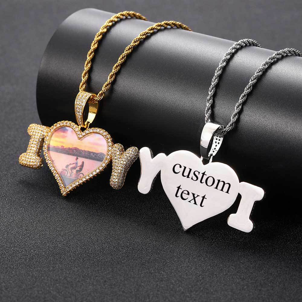 DIY 'i love u' Photo Pendant Iced Out Necklace Gift Custom Acceptable