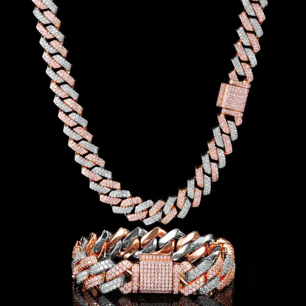 14mm Zircon Miami Prong Cuban Link Chain for Men Necklace Choker Iced Out Hip Hop Jewelry Items With Free Shipping