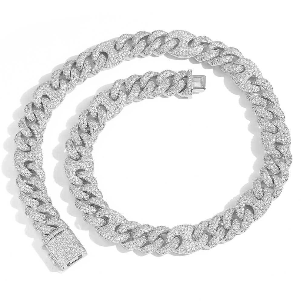NUOYA 15mm Hip Hop Men Full Diamond Cuban Chain Pig Nose Necklace Jewelry