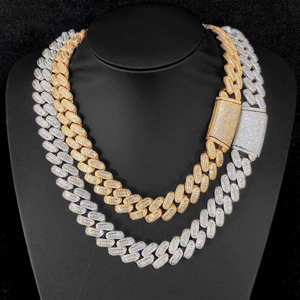 Nuoya 18mm Cuban Link Chain Necklace Iced Baguette Diamond Rappers Jewelry