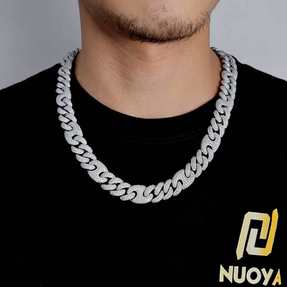 NUOYA 15mm Hip Hop Men Full Diamond Cuban Chain Pig Nose Necklace Jewelry