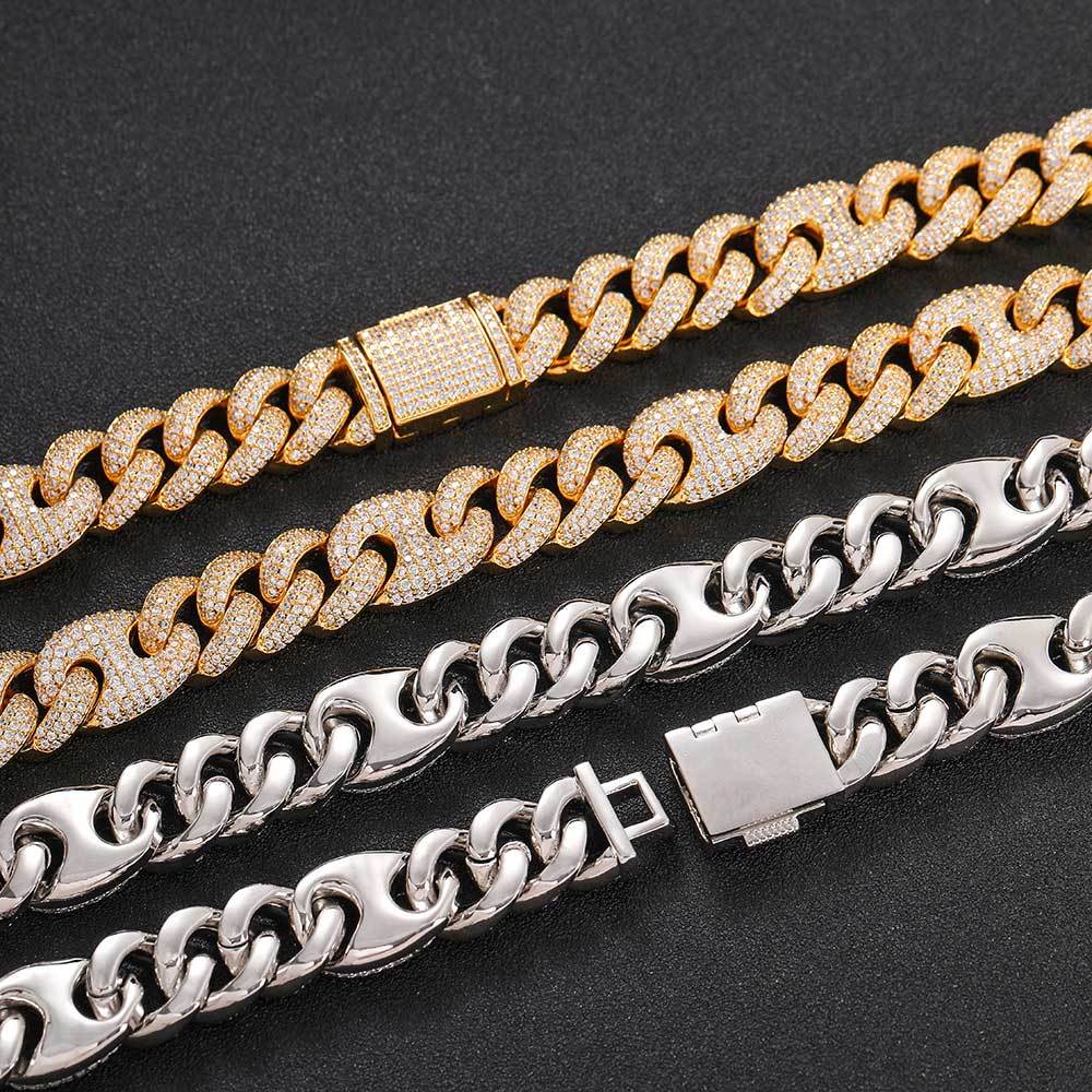 NUOYA 15mm Hip Hop Men Full Diamond Cuban Chain Pig Nose Necklace Jewelry