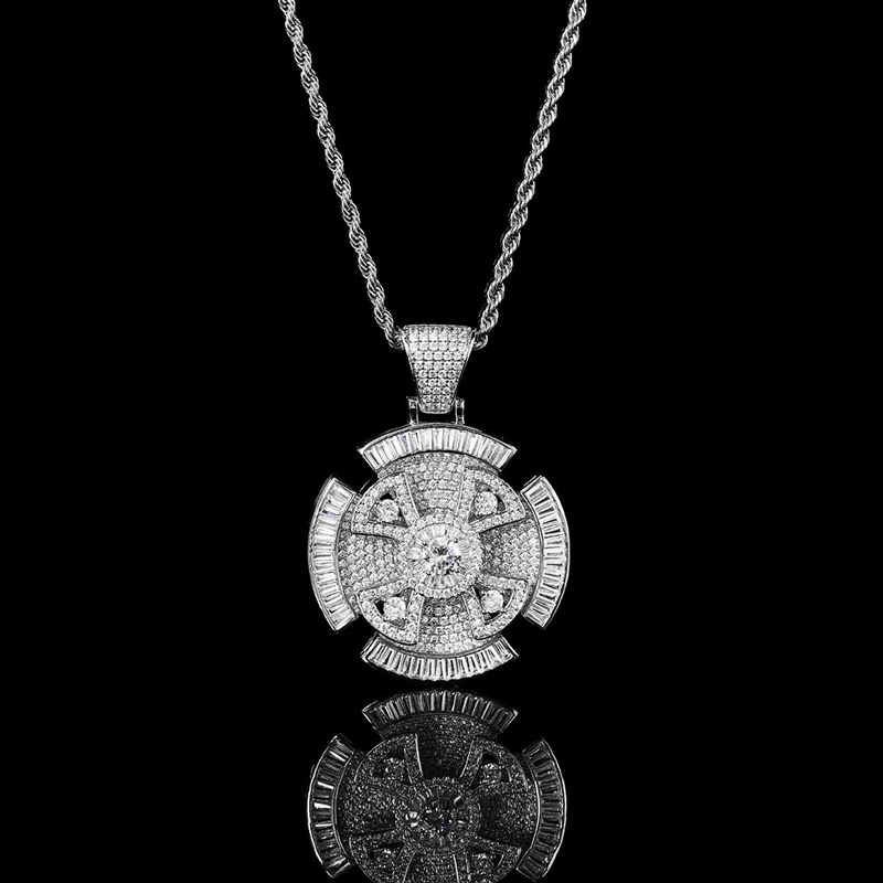 Rotating Cross Pendant Necklace – Iced Out CZ Diamond, Gold Tennis Chain