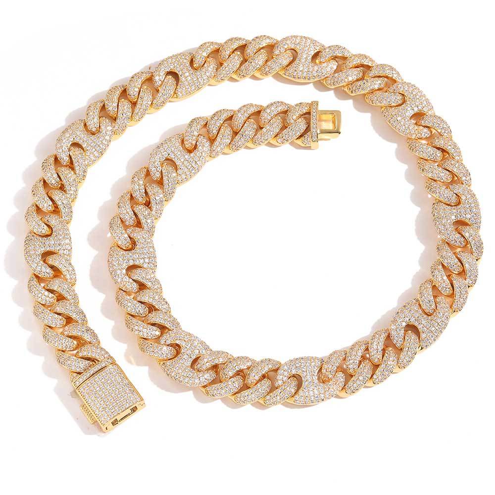 15mm Bubble Pig Nose Monaco CZ Cuban Link Chain