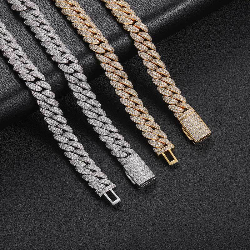 GRA Certified 10mm Two Row Moissanite Cuban Chain in 925 Silver