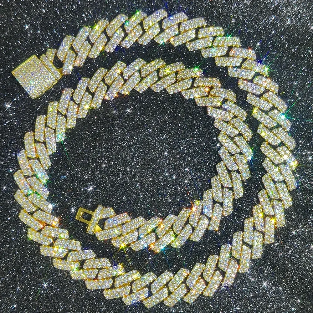 14mm Zircon Miami Prong Cuban Link Chain for Men Necklace Choker Iced Out Hip Hop Jewelry Items With Free Shipping