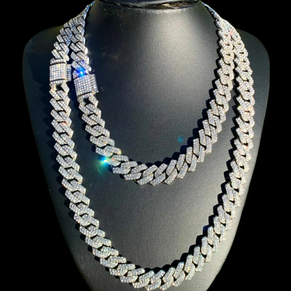 14mm Zircon Miami Prong Cuban Link Chain for Men Necklace Choker Iced Out Hip Hop Jewelry Items With Free Shipping