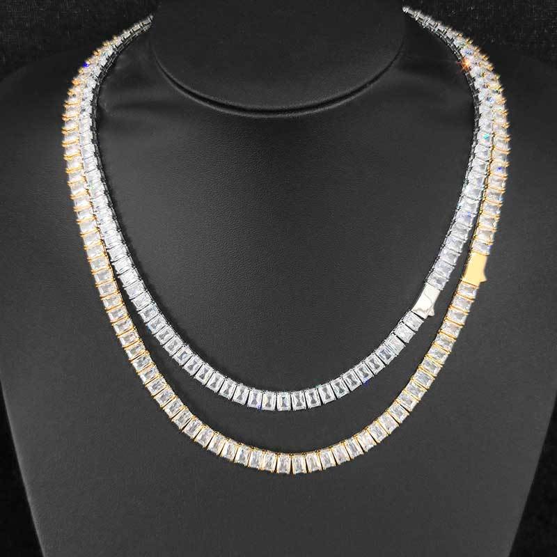 18K Gold Plated Hip Hop Tennis Necklace   moissanite  6mm