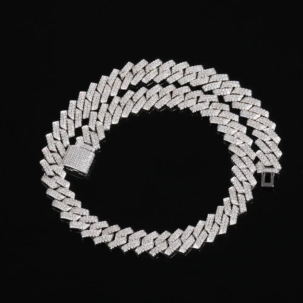 14mm Zircon Miami Prong Cuban Link Chain for Men Necklace Choker Iced Out Hip Hop Jewelry Items With Free Shipping