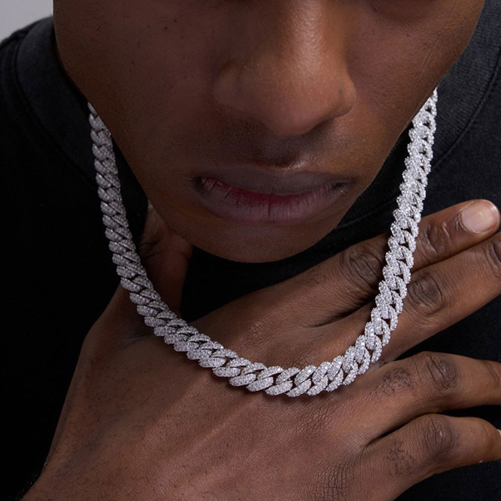 GRA Certified 10mm Two Row Moissanite Cuban Chain in 925 Silver