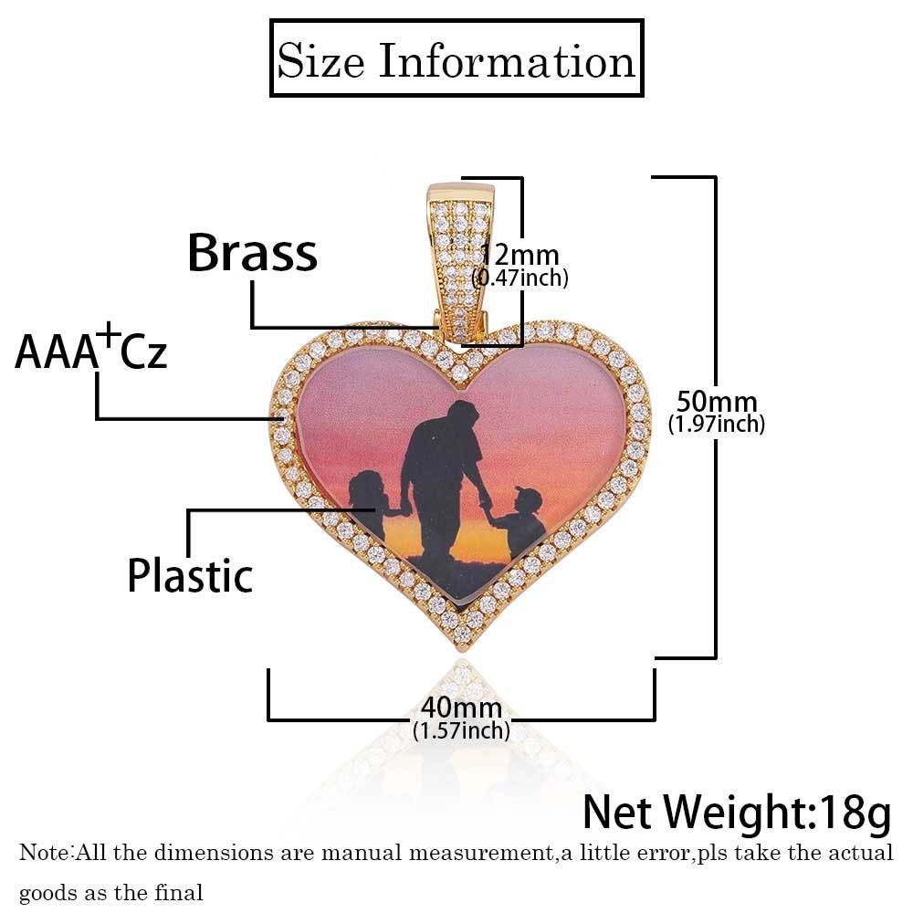 Wholesale Custom Heart Photo Customized Pendants Zircon Bling Iced Out Picture Necklaces