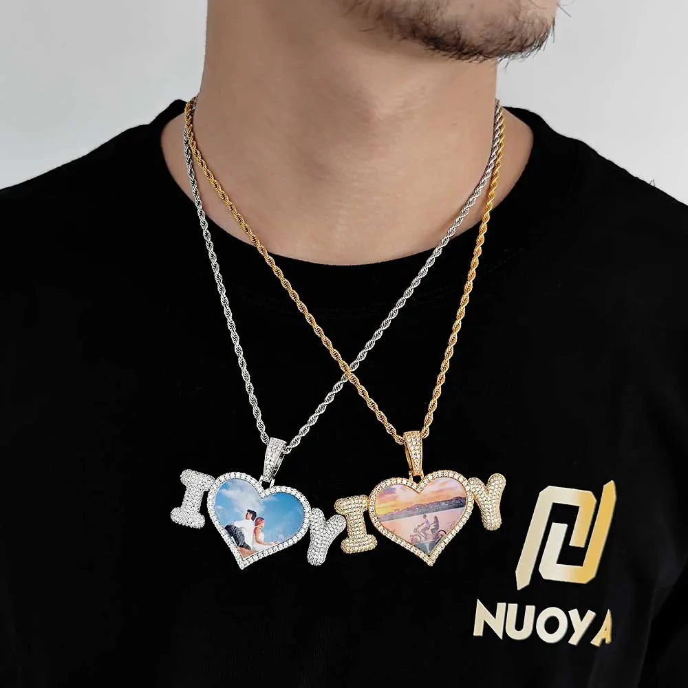 DIY Medallion Photo Pendant Necklace Heart Custom Picture Necklace Iced Out CZ Jewelry for Memory Best Gift