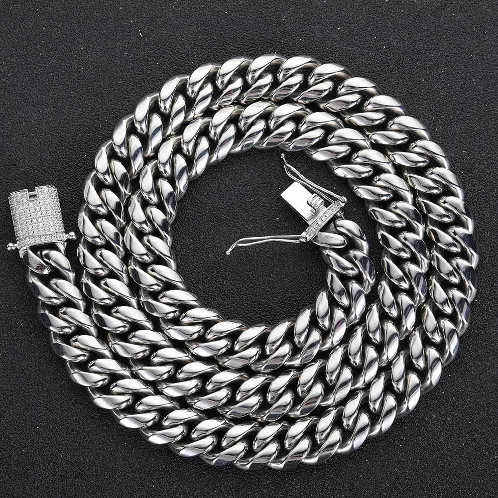Wholesale Hip Hop 18K Plated Stainless Steel Miami Cuban Link Chain Necklace For Men