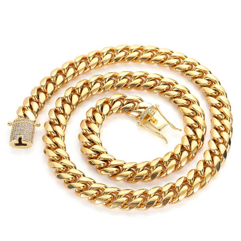 Wholesale Hip Hop 18K Plated Stainless Steel Miami Cuban Link Chain Necklace For Men