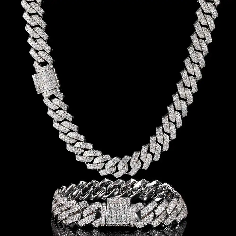 14mm Zircon Miami Prong Cuban Link Chain for Men Necklace Choker Iced Out Hip Hop Jewelry Items With Free Shipping