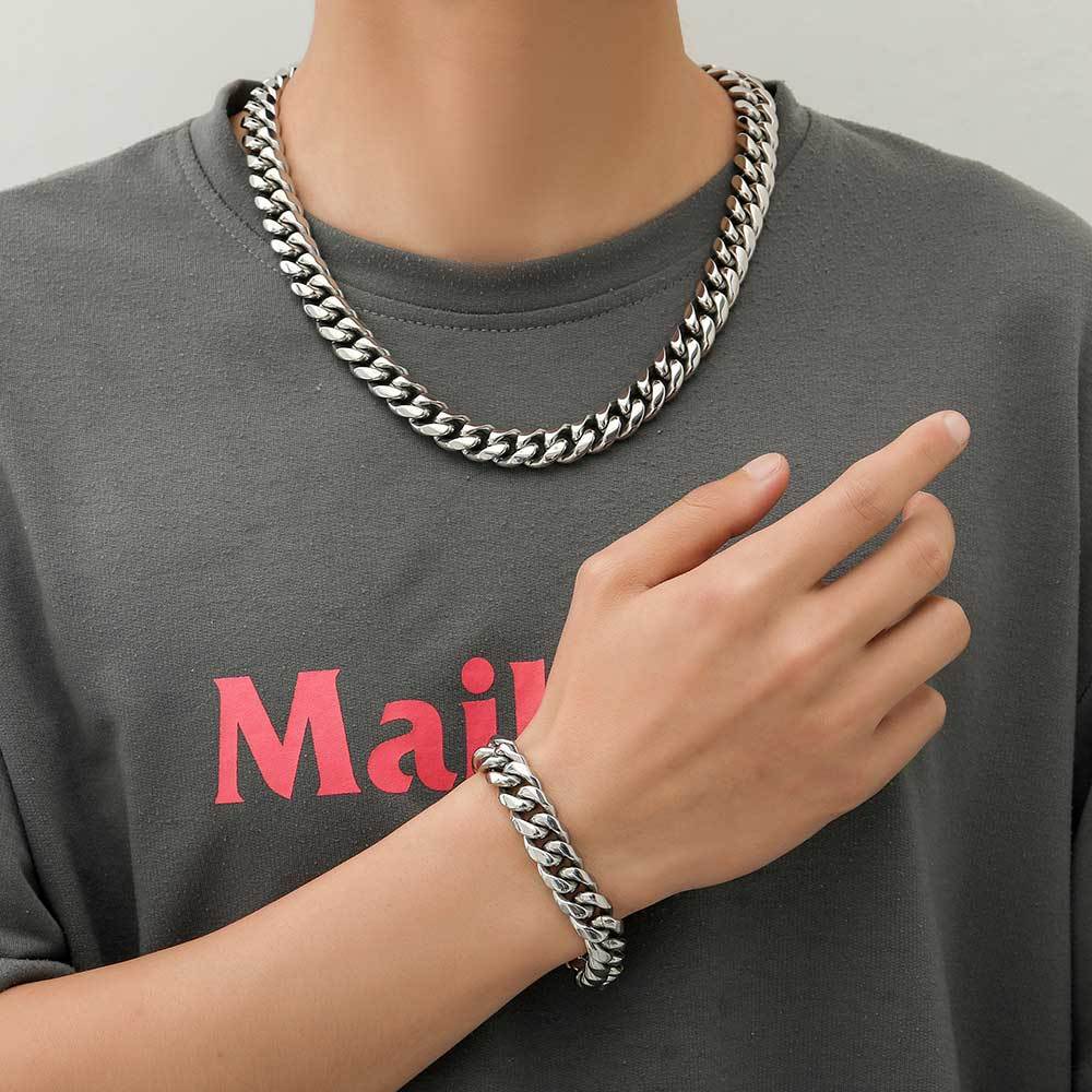 Wholesale Hip Hop 18K Plated Stainless Steel Miami Cuban Link Chain Necklace For Men