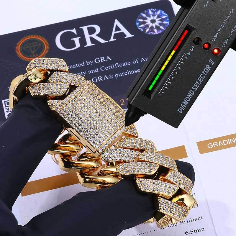 Chunky Moissanite Cuban Chain  925 Silver Bracelet