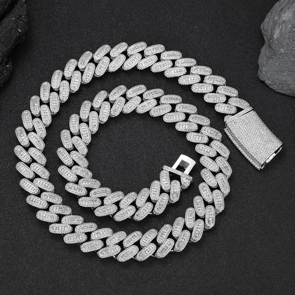 Nuoya 18mm Cuban Link Chain Necklace Iced Baguette Diamond Rappers Jewelry