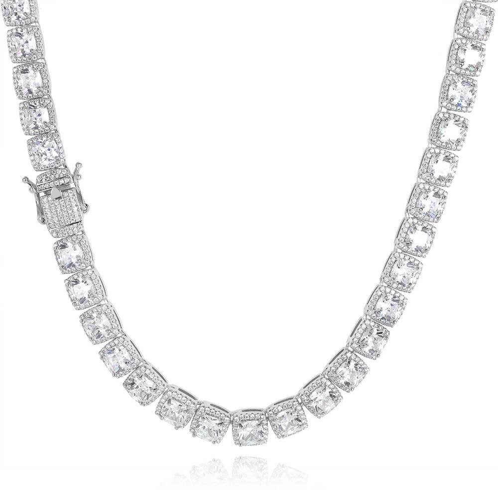 Wholesale 12mm Cluster Tennis Chain for Men Necklace Hip Hop Zirconia Rock Square Iced Out Jewelry