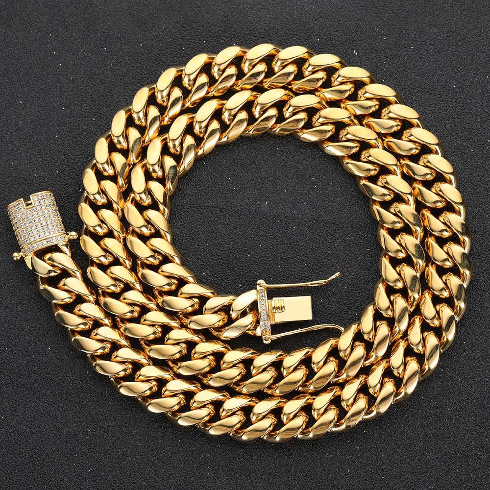 Wholesale Hip Hop 18K Plated Stainless Steel Miami Cuban Link Chain Necklace For Men