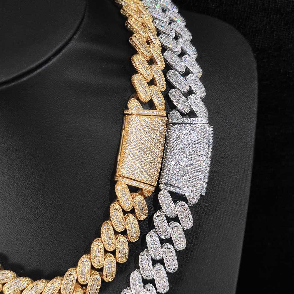 Nuoya 18mm Cuban Link Chain Necklace Iced Baguette Diamond Rappers Jewelry