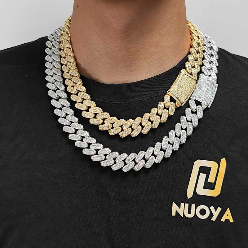 Nuoya 18mm Cuban Link Chain Necklace Iced Baguette Diamond Rappers Jewelry