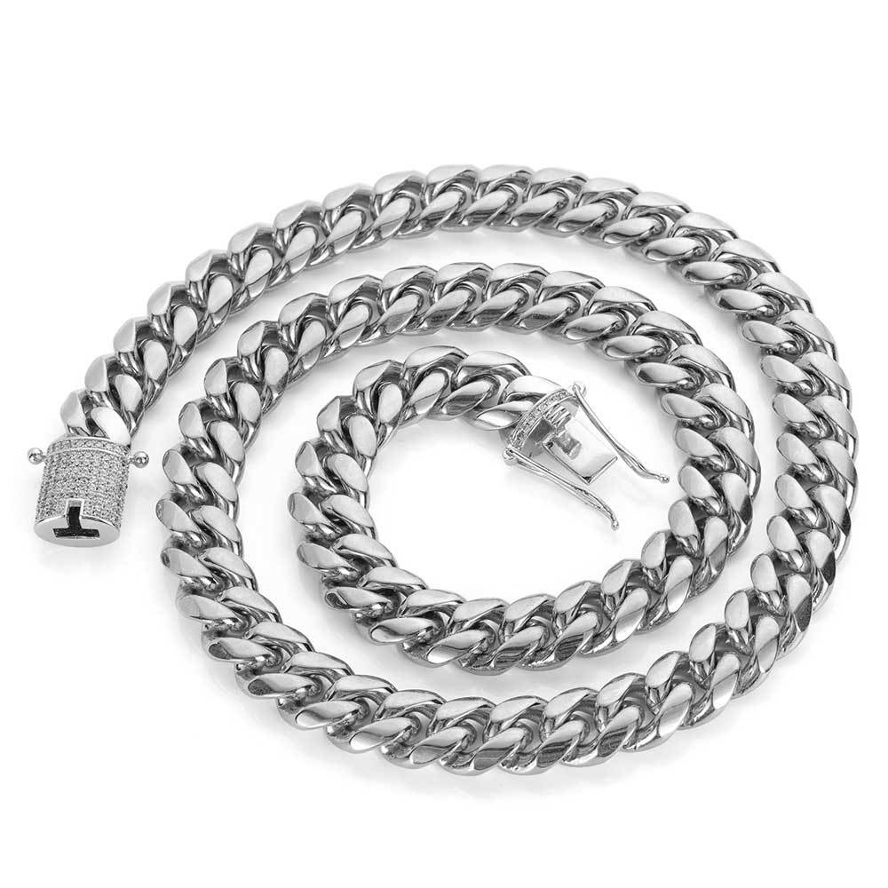 Wholesale Hip Hop 18K Plated Stainless Steel Miami Cuban Link Chain Necklace For Men