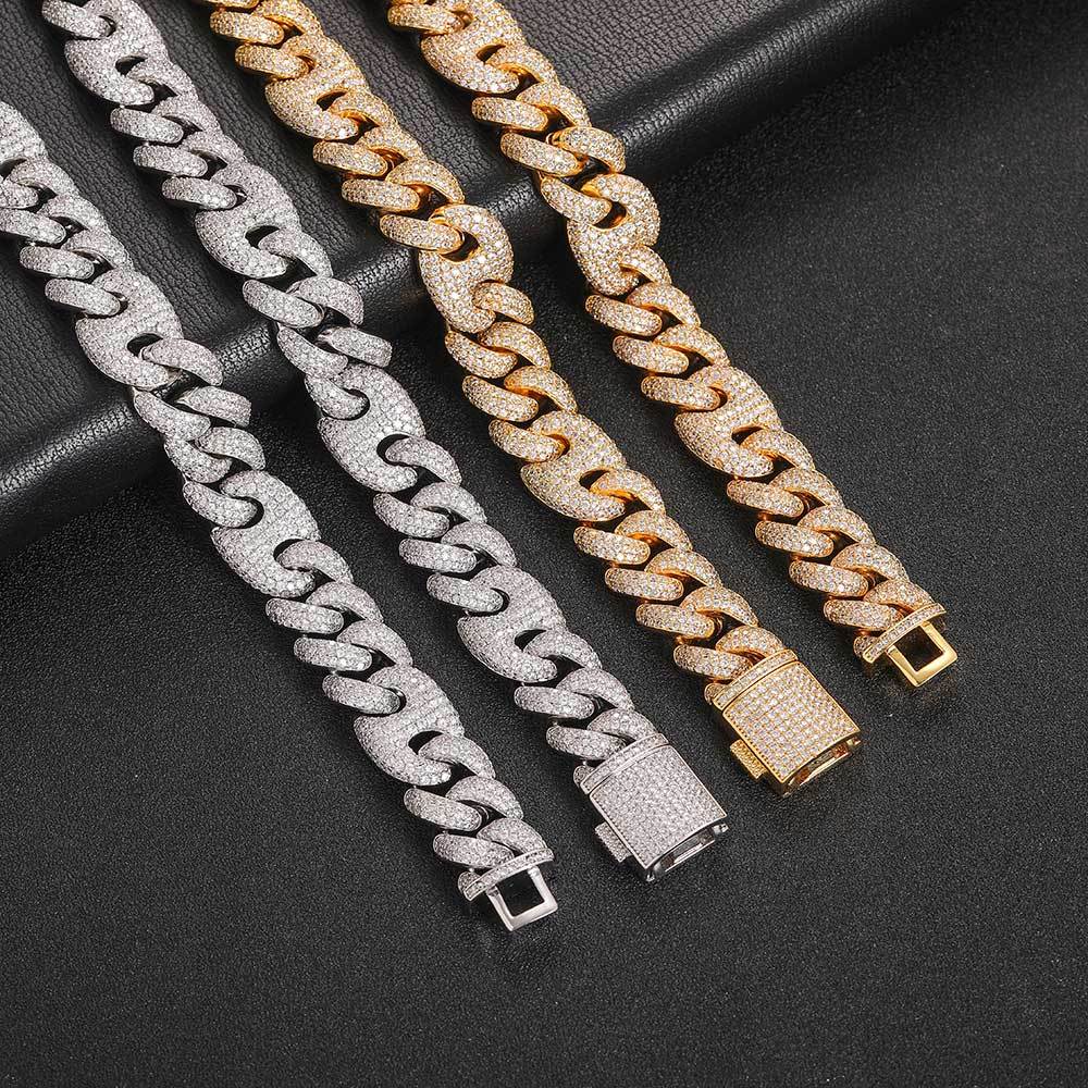 NUOYA 15mm Hip Hop Men Full Diamond Cuban Chain Pig Nose Necklace Jewelry