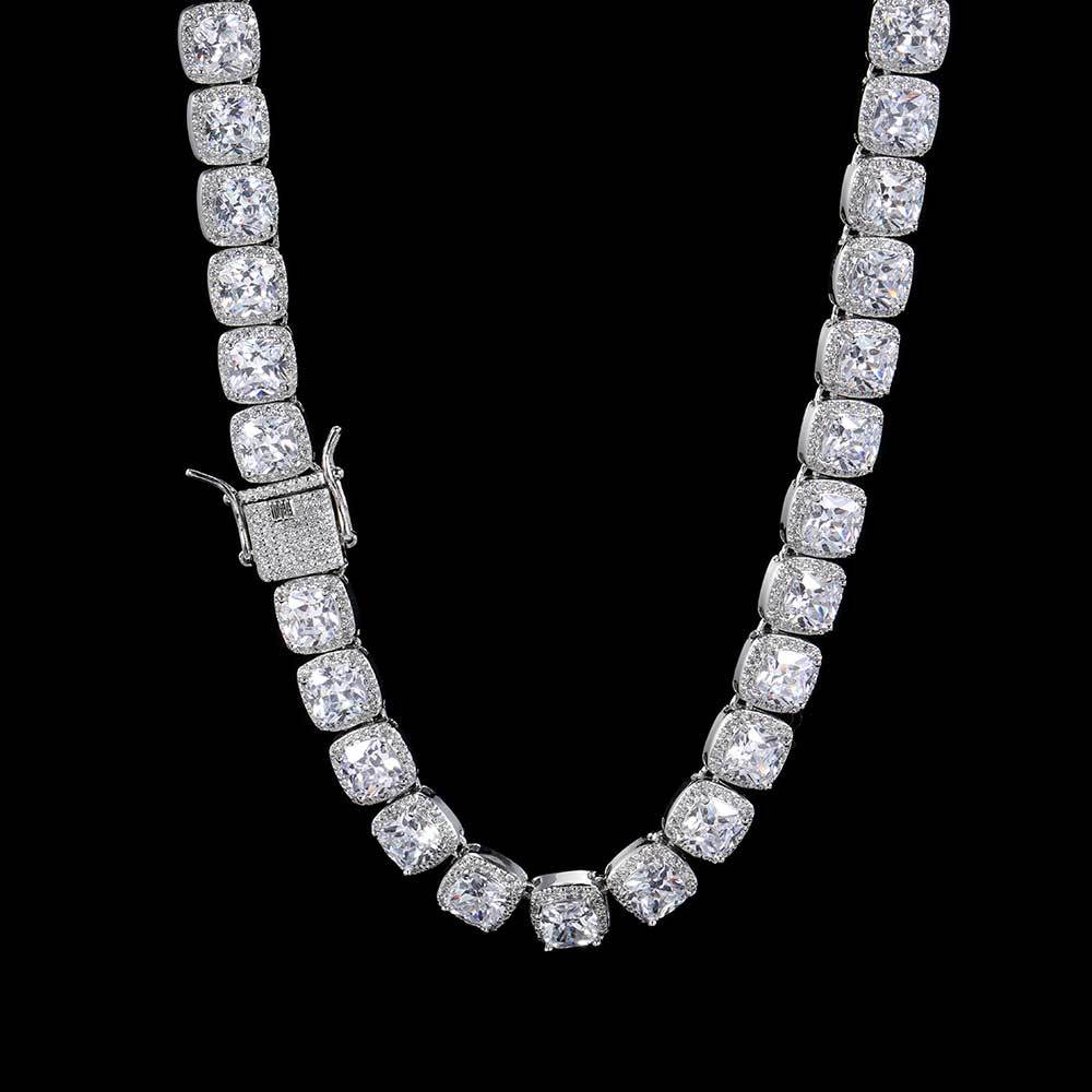 Wholesale 12mm Cluster Tennis Chain for Men Necklace Hip Hop Zirconia Rock Square Iced Out Jewelry