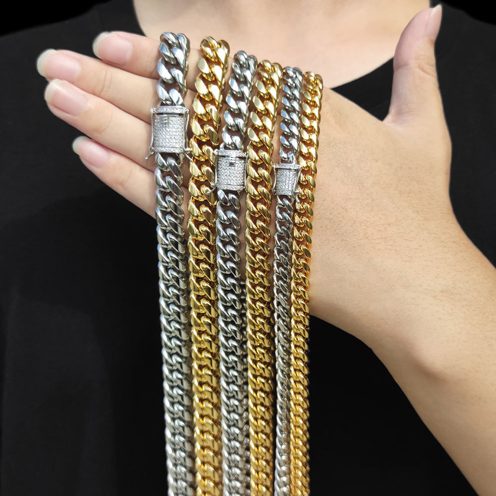 Wholesale Hip Hop 18K Plated Stainless Steel Miami Cuban Link Chain Necklace For Men