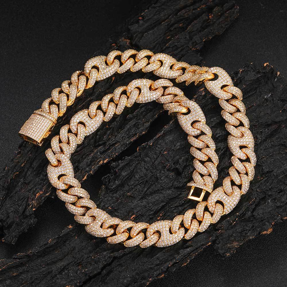 NUOYA 15mm Hip Hop Men Full Diamond Cuban Chain Pig Nose Necklace Jewelry