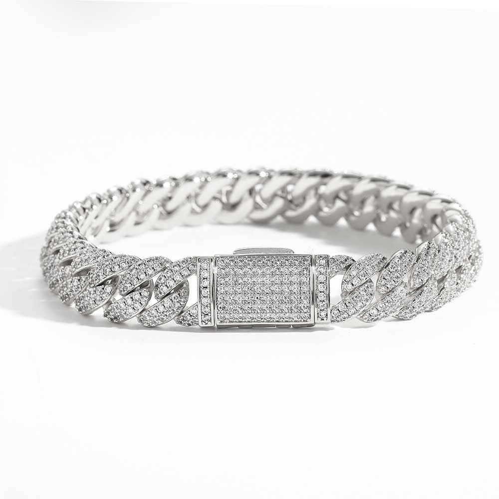 10mm Diamond Cuban Link Bracelet in White Gold