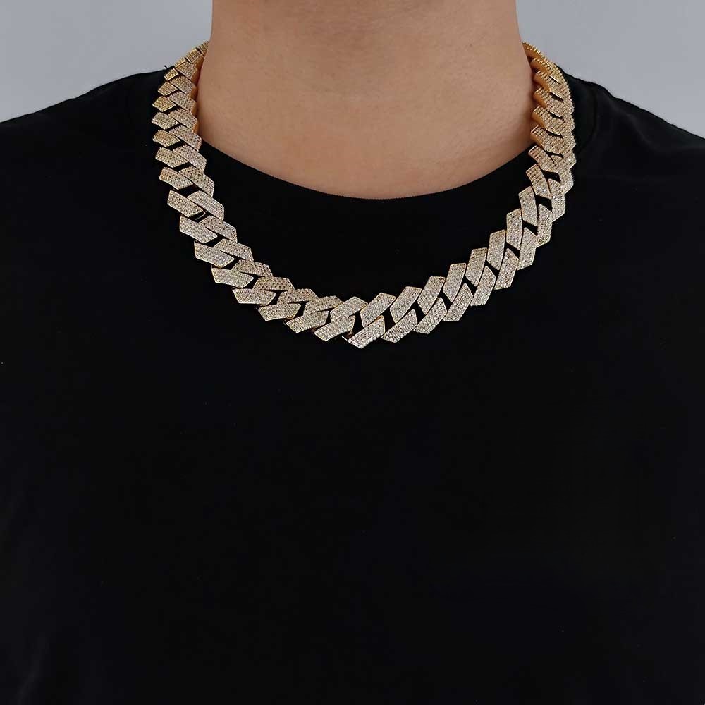 19mm 4-Row Baguette Moissanite Spring Clasp Cuban Link Chain
