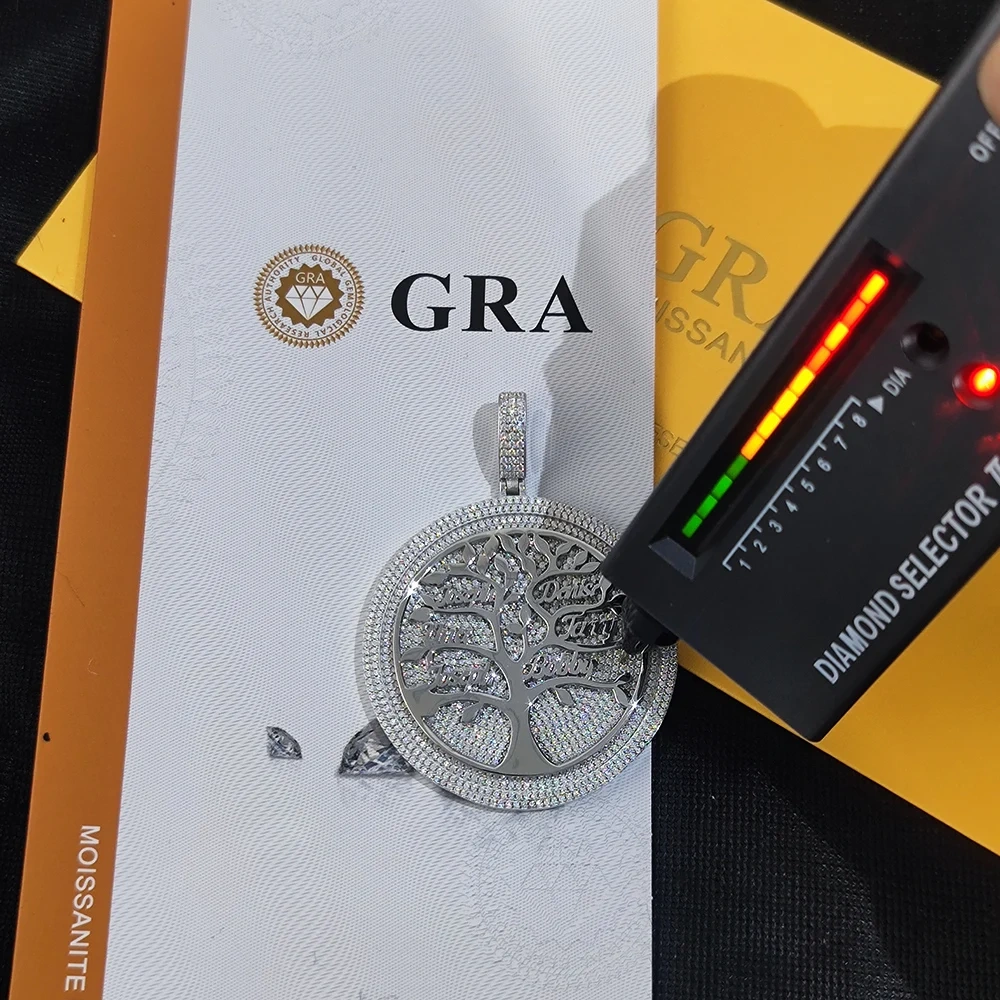 Custom 2inch Circle Family Tree Multiple Name Pendant 925Sterling Silver For Women VVS Moissanite Jewelry Pendant  Necklace Men
